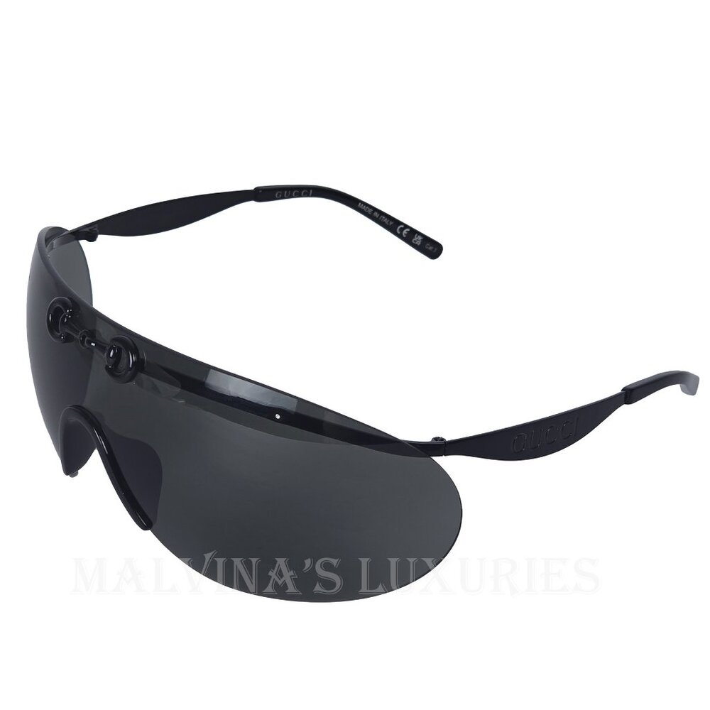 GUCCI SUNGLASSES GG1656S BLACK HORSEBIT OVERSIZED SHIELD UNISEX - Picture 8 of 15